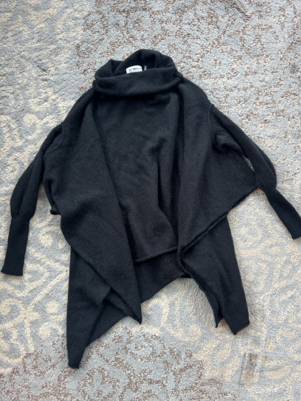 27 Miles Malibu Cashmere Poncho Long Sleeve Turtleneck Sweater Black XS